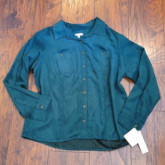 💙3 for $30💙 NWT Croft & Barrow Suede-Like Button Down Shirt SUPER SOFT - Picture 1 of 7